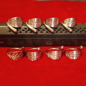 8 CHERISH GRAY PEWTER LEAF SHAPED NAPKIN RING SET